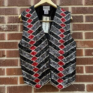 Silver Stream NWT sequins geometric design black red silver Party Theater vest L